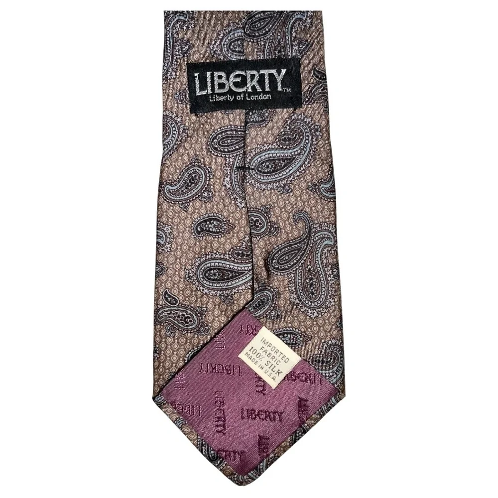 Liberty Of London Necktie Men’s Tan Brown Purple Blue 57x3.5 Tie 100% Silk